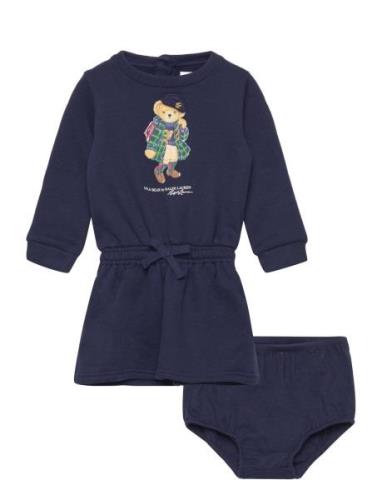 Ralph Lauren Baby Polo Bear Fleece Dress & Bloomer Marinblå