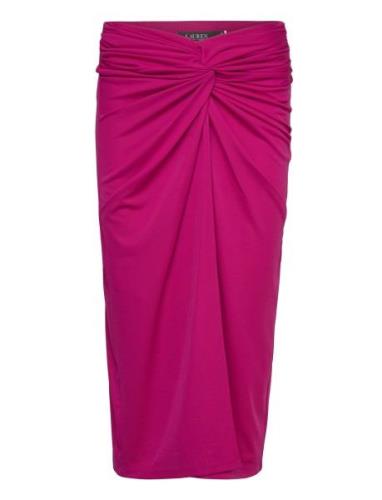 Lauren Ralph Lauren Twist-Front Stretch Jersey Pencil Skirt Rosa