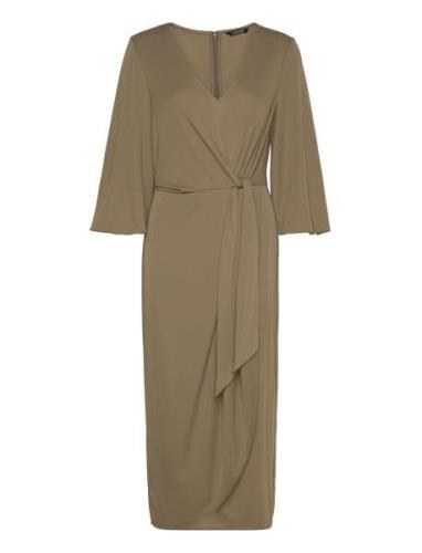 Lauren Ralph Lauren Stretch Jersey Tie-Front Midi Dress Grön