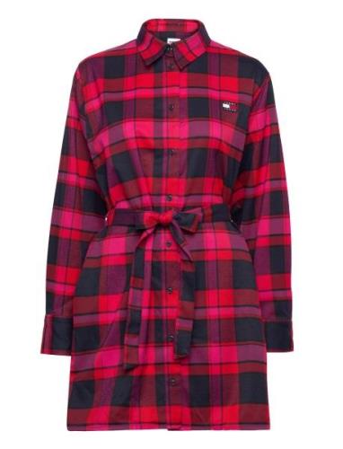 Tommy Jeans Tjw Check Mid Thigh Shirt Dress Röd