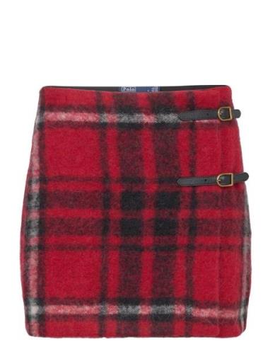 Polo Ralph Lauren Plaid Leather-Trim Wrap Skirt Röd