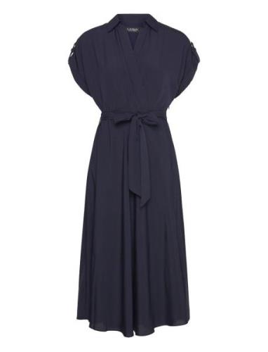 Lauren Ralph Lauren Belted Crepe Dress Marinblå