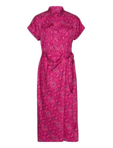 Lauren Ralph Lauren Geo-Print Shantung Tie-Waist Dress Rosa