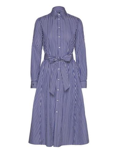 Polo Ralph Lauren Belted Striped Cotton Shirtdress Blå