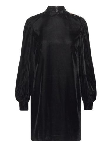 Lauren Ralph Lauren Button-Trim Velvet Mockneck Dress Svart