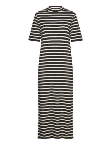 Tommy Hilfiger Crv Slim Rib Stp Midi Dress Svart