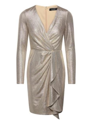 Lauren Ralph Lauren Metallic Knit Surplice Cocktail Dress Guld