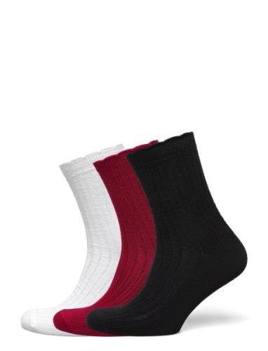 Lindex Sock 3 P Merino Pointelle Scal Röd