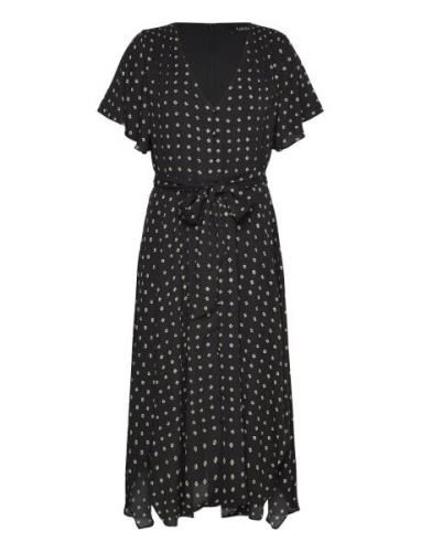 Lauren Ralph Lauren Geo-Print Crepe Flutter-Sleeve Dress Svart