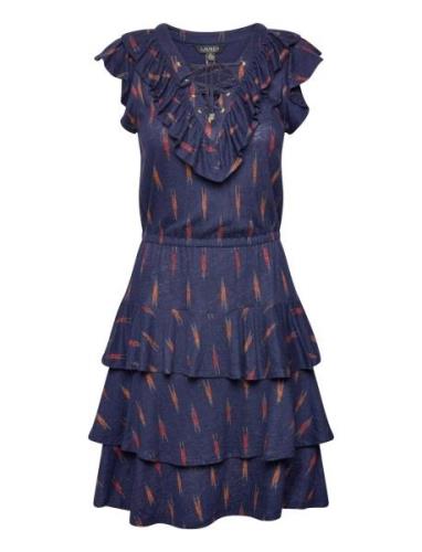 Lauren Ralph Lauren Geo-Print Ruffle-Trim Jersey Dress Marinblå