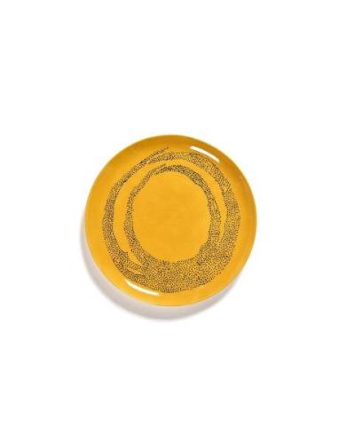 Plate L Yellow-Dots Black Feast By Ottolenghi Set/2 Home Tableware Pla...