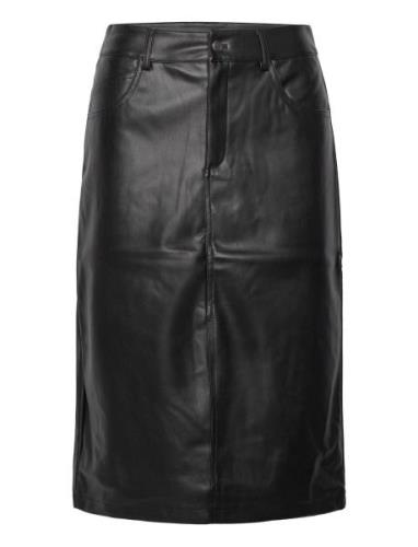 NOISY MAY Nmkath Nw Front Slit Midi Skirt Pu Svart