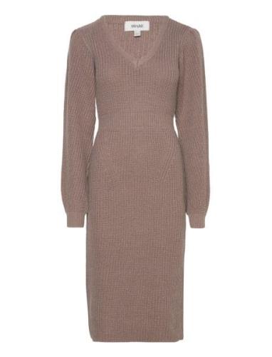 Vero Moda Vmgeorgine Ls V-Neck Calf Knit Dress Vma Brun