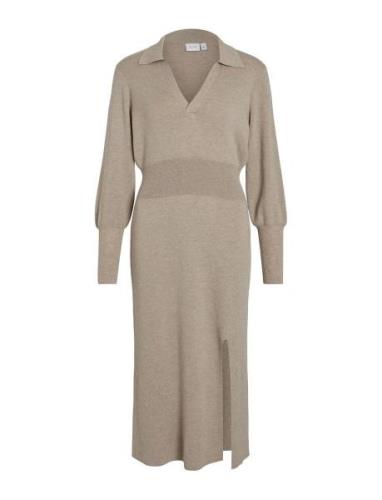 Vila Vimarla L/S Collar Long Knit Dress/Su Beige