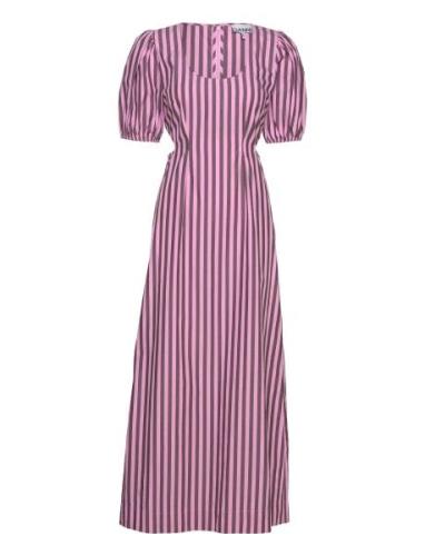 Ganni Stripe Cotton Cutout Dress Rosa