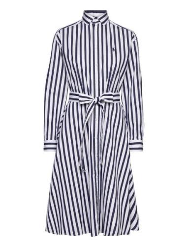 Polo Ralph Lauren Belted Wide-Stripe Cotton Shirtdress Blå