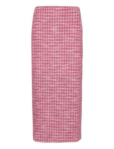 Mango Houndstooth Tweed Skirt Rosa