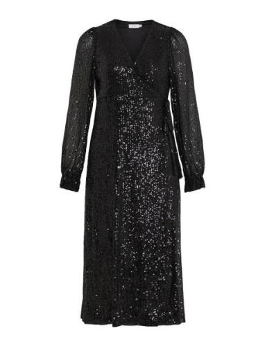 Vila Vimaia Ls Sequin Midi Wrap Dress/Dc Svart