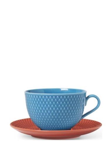 Lyngby Porcelæn Rhombe Color Tea Cup With Matching Saucer 39 Cl Blue/T...