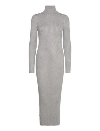 Mango Turtleneck Ribbed Midi-Dress Grå