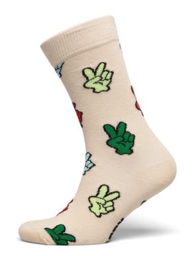 Happy Socks Victory Sign Sock Beige