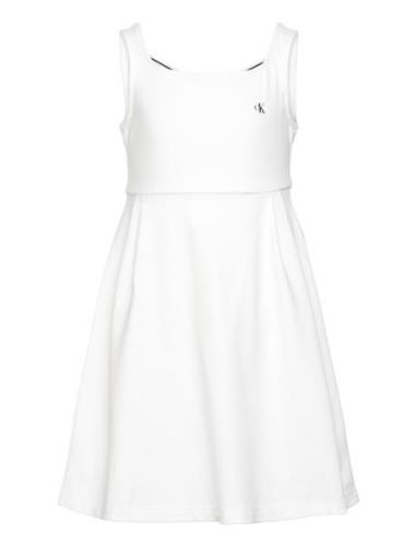 Calvin Klein Back Logo Tape Fit Flare Dress Vit