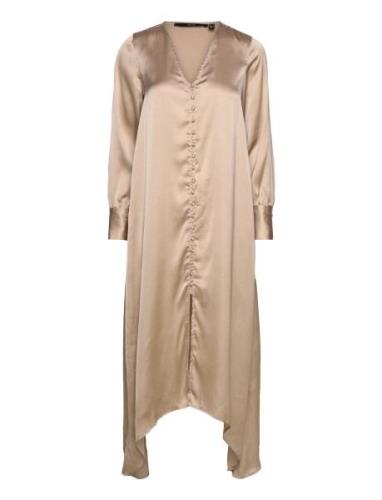 Vero Moda Vmemma Ls Long Satin Button Dress Wvn Beige