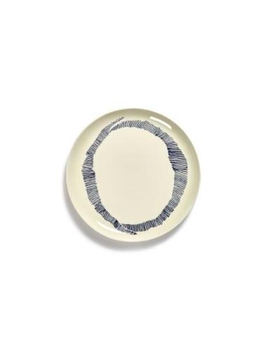 Serax Plate L White Swirl-Stripes Blue Feast By Ottolenghi Set/2 Vit