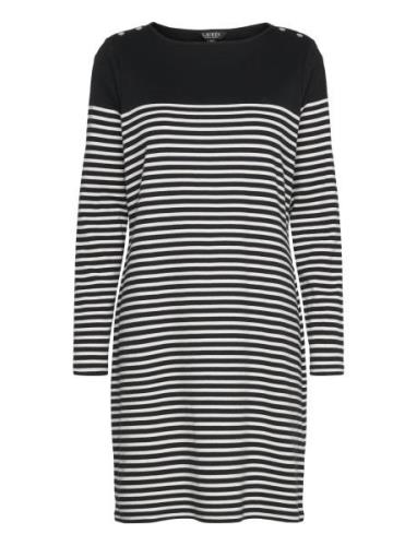 Lauren Women Striped Cotton Boatneck Dress Svart