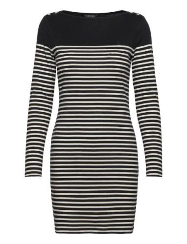 Lauren Ralph Lauren Striped Cotton Boatneck Dress Svart