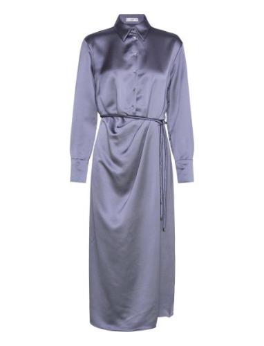 Mango Satin Shirt Dress Blå