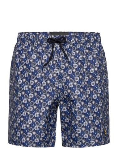 Lyle & Scott Floral Print Resort Swim Shorts Marinblå