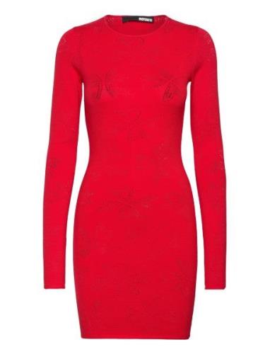 ROTATE Birger Christensen Pointelle Knit Mini Dress Röd