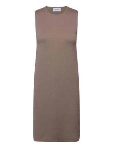 Calvin Klein Extra Fine Wool Shift Dress Beige