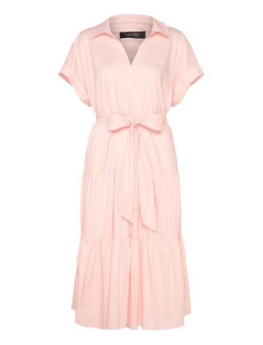 Lauren Women Belted Cotton-Blend Tiered Dress Rosa