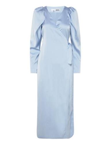 ROTATE Birger Christensen Satin Midi Wrap Dress Blå