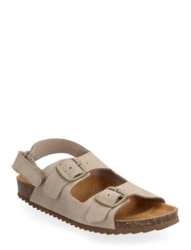 Mango Buckle Leather Sandals Beige