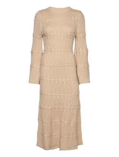 Malina Elinne Cable Knitted Maxi Dress Beige