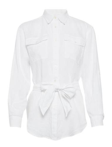 Lauren Ralph Lauren Belted Linen Shirt Vit