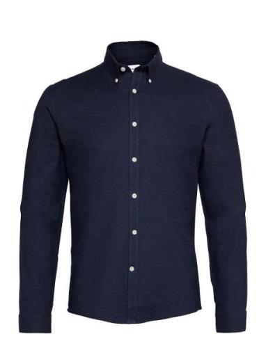 Lindbergh Yarn Dyed Oxford Superflex Shirt L/ Marinblå