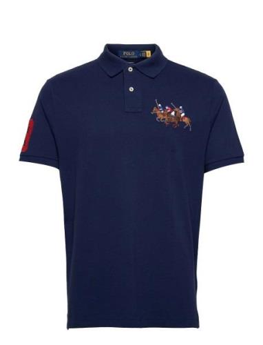 Polo Ralph Lauren Custom Slim Fit Triple-Pony Polo Shirt Blå