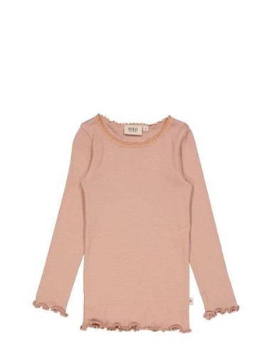 Wheat Rib T-Shirt Lace Ls Rosa