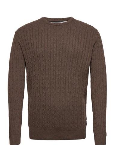 Lindbergh O-Neck Cable Knit Brun