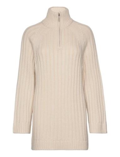 Selected Femme Slffeline Ls Knit Half Zipper Beige