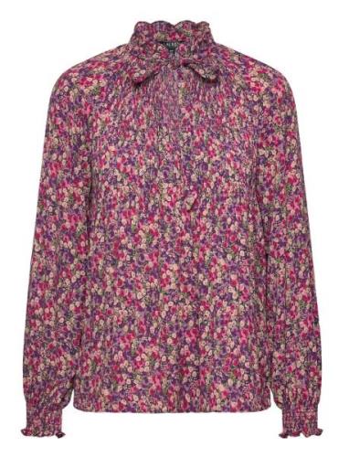 Lauren Ralph Lauren Floral Pleated Georgette Tie-Neck Blouse Rosa