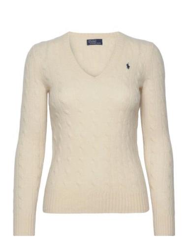 Polo Ralph Lauren Cable-Knit Wool-Cashmere V-Neck Sweater Kräm