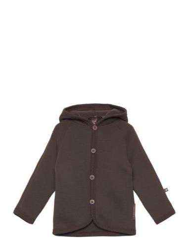 Smallstuff Cardigan Merino Wool W. Buttons And Hoodie, Brown Brun