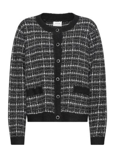 Vila Viaudrey Check L/S Knit Cardigan/Ka Svart