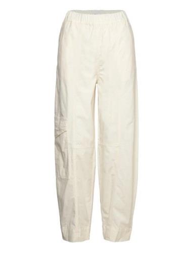 Ganni Washed Cotton Canvas Elasticated Curve Pants Kräm