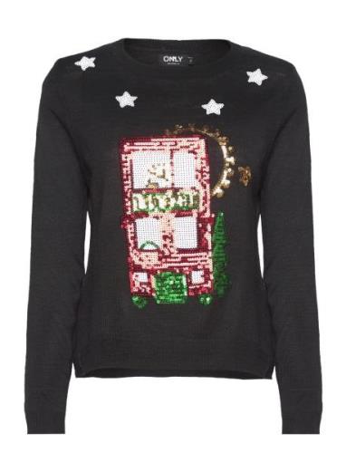 ONLY Onlxmas Sequins Bus Ls O-Neck Ex Knt Svart